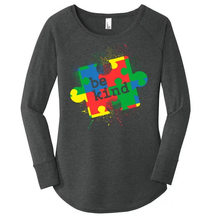 Autism Be Kind Puzzle Piece Splatter Women's Perfect Tri Tunic Long Sleeve Shirt