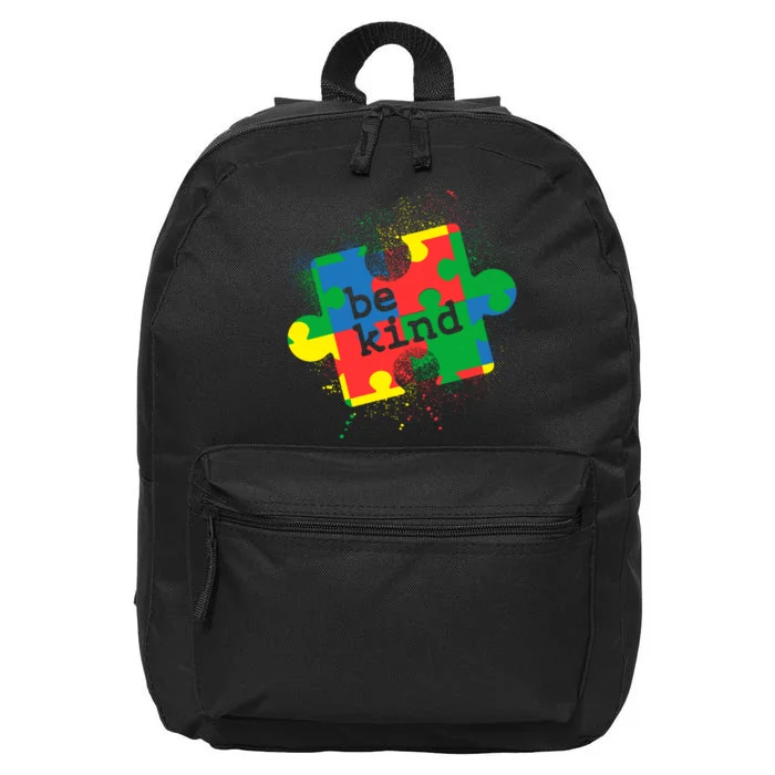 Autism Be Kind Puzzle Piece Splatter 16 in Basic Backpack