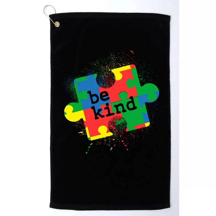 Autism Be Kind Puzzle Piece Splatter Platinum Collection Golf Towel