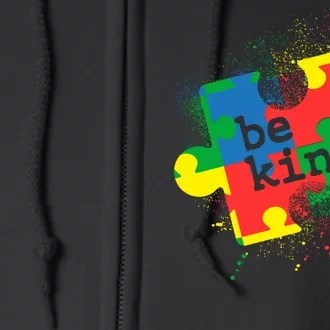 Autism Be Kind Puzzle Piece Splatter Full Zip Hoodie