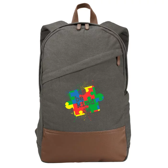 Autism Be Kind Puzzle Piece Splatter Cotton Canvas Backpack