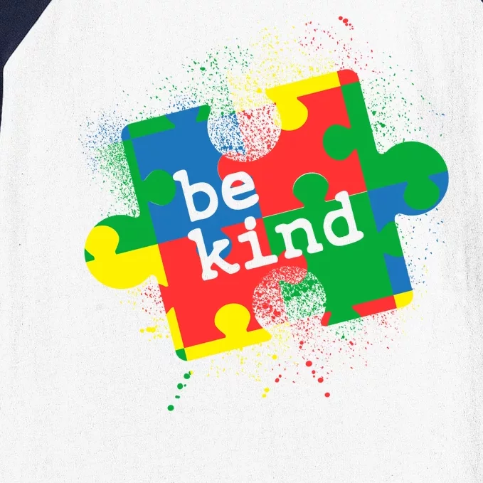 Autism Be Kind Puzzle Piece Splatter Baseball Sleeve Shirt