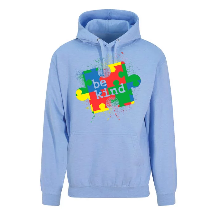 Autism Be Kind Puzzle Piece Splatter Unisex Surf Hoodie