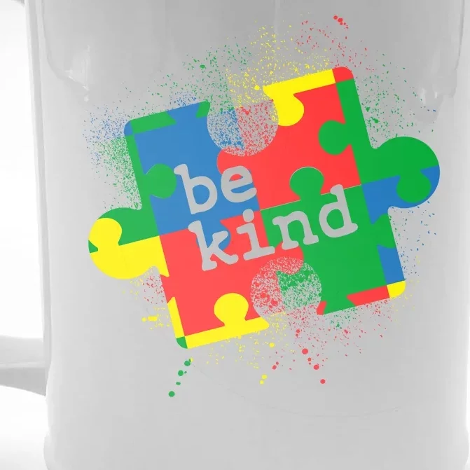 Autism Be Kind Puzzle Piece Splatter Front & Back Beer Stein