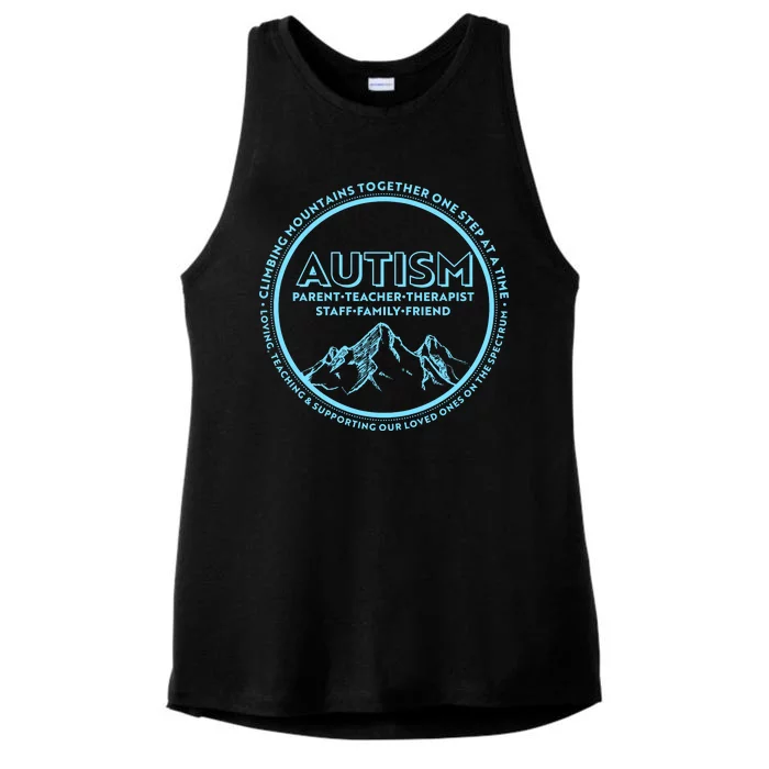 Autism Climbing Mountains Together Ladies Tri-Blend Wicking Tank