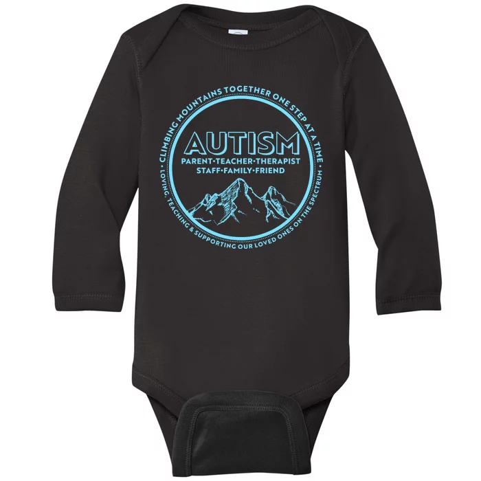 Autism Climbing Mountains Together Baby Long Sleeve Bodysuit