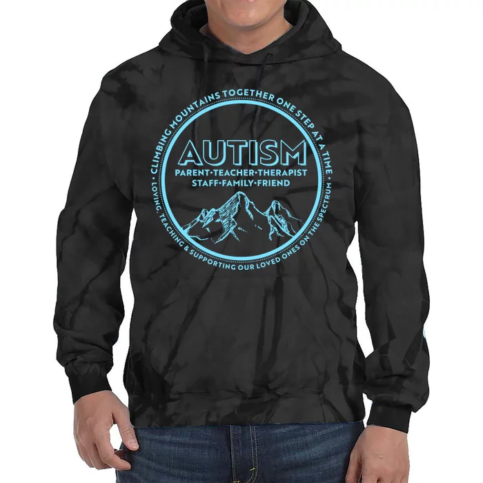 Autism Climbing Mountains Together Tie Dye Hoodie