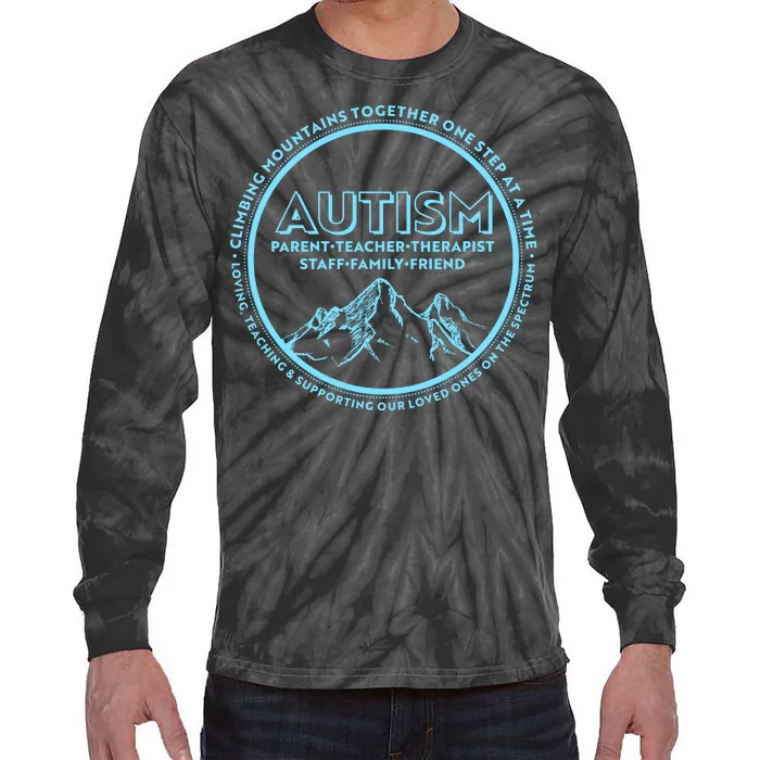 Autism Climbing Mountains Together Tie-Dye Long Sleeve Shirt