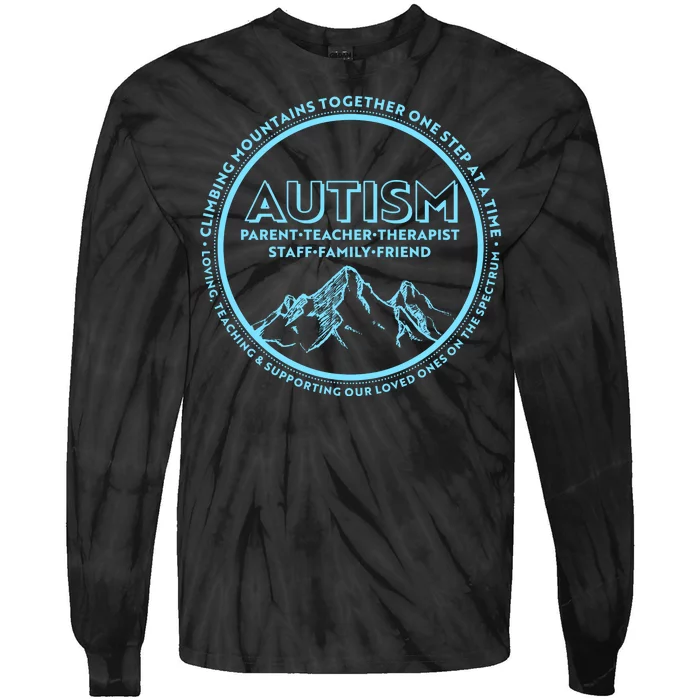 Autism Climbing Mountains Together Tie-Dye Long Sleeve Shirt