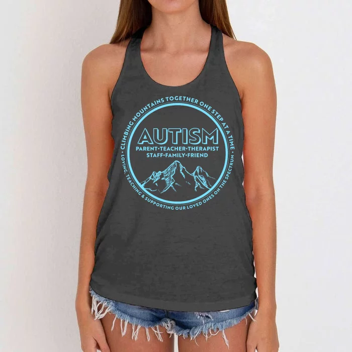 Autism Climbing Mountains Together Women's Knotted Racerback Tank