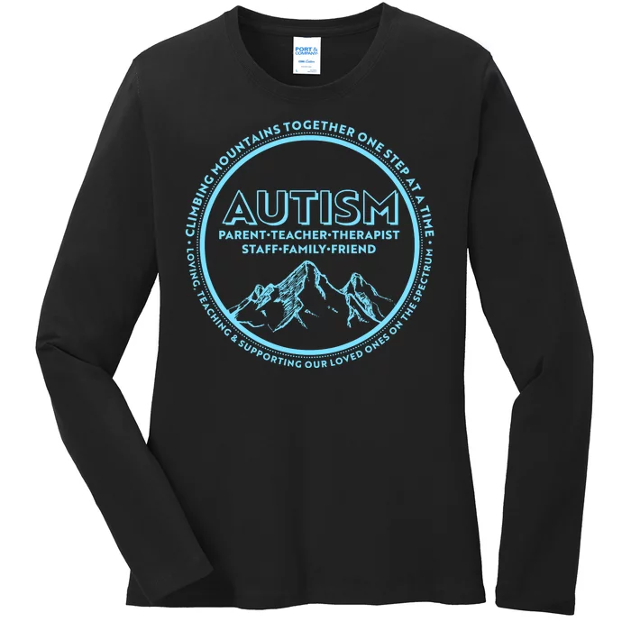 Autism Climbing Mountains Together Ladies Long Sleeve Shirt