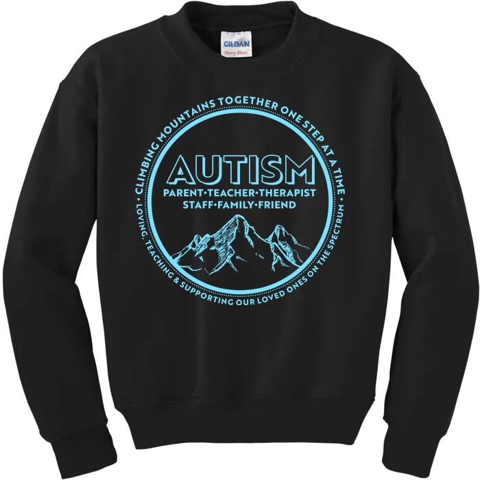 Autism Climbing Mountains Together Kids Sweatshirt