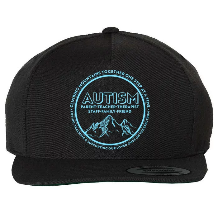 Autism Climbing Mountains Together Wool Snapback Cap