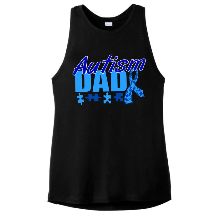 Autism Dad Awareness Ribbon Ladies Tri-Blend Wicking Tank