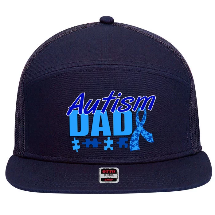 Autism Dad Awareness Ribbon 7 Panel Mesh Trucker Snapback Hat