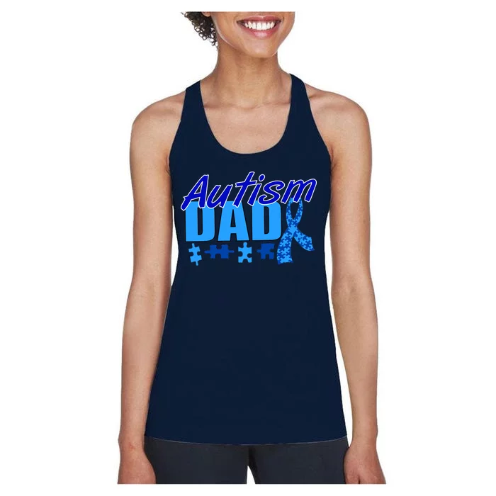 Autism Dad Awareness Ribbon Women's Racerback Tank