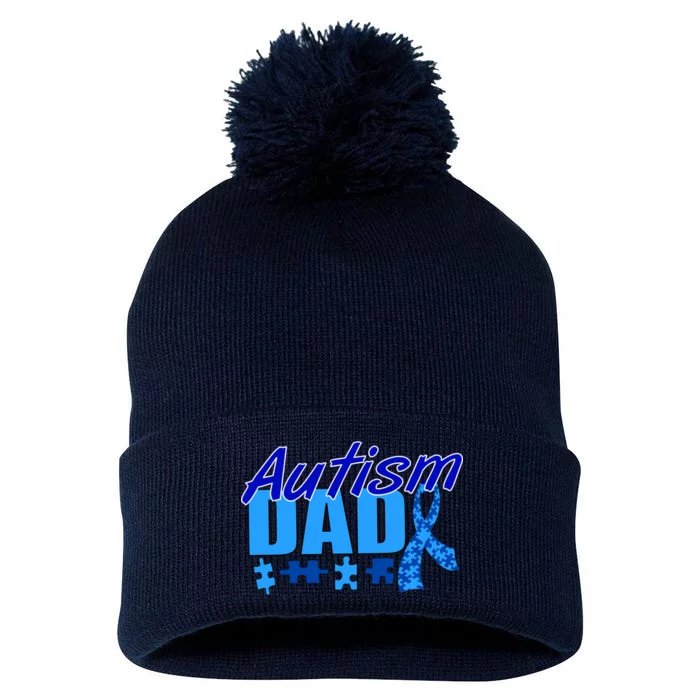 Autism Dad Awareness Ribbon Pom Pom 12in Knit Beanie