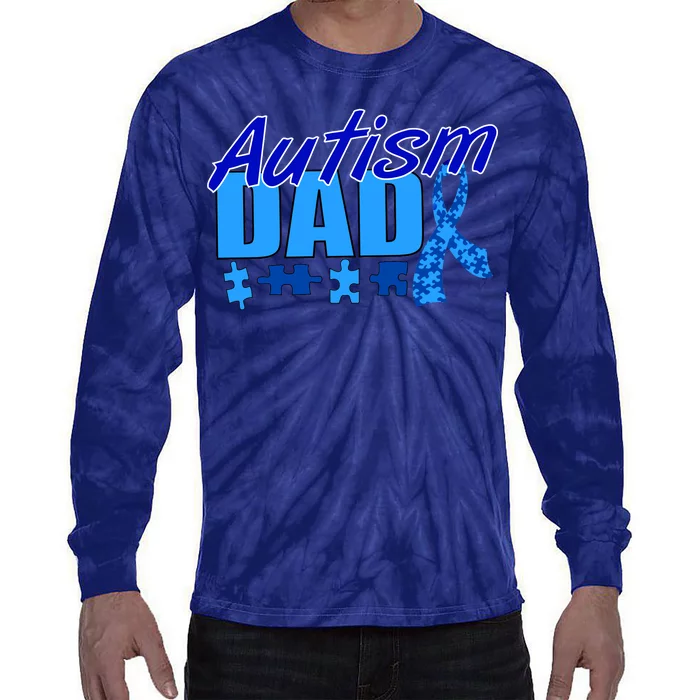 Autism Dad Awareness Ribbon Tie-Dye Long Sleeve Shirt