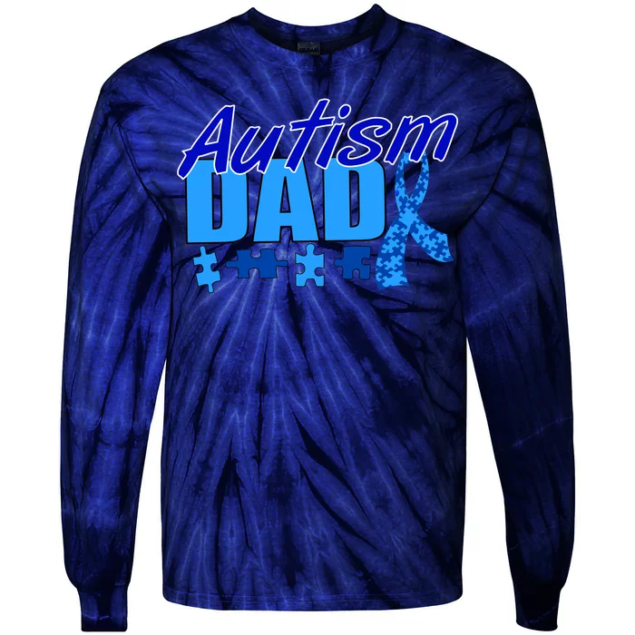 Autism Dad Awareness Ribbon Tie-Dye Long Sleeve Shirt