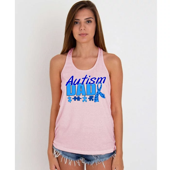 Autism Dad Awareness Ribbon Women's Knotted Racerback Tank