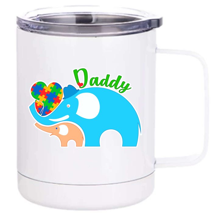 Autism Daddy Cute Elephant Front & Back 12oz Stainless Steel Tumbler Cup