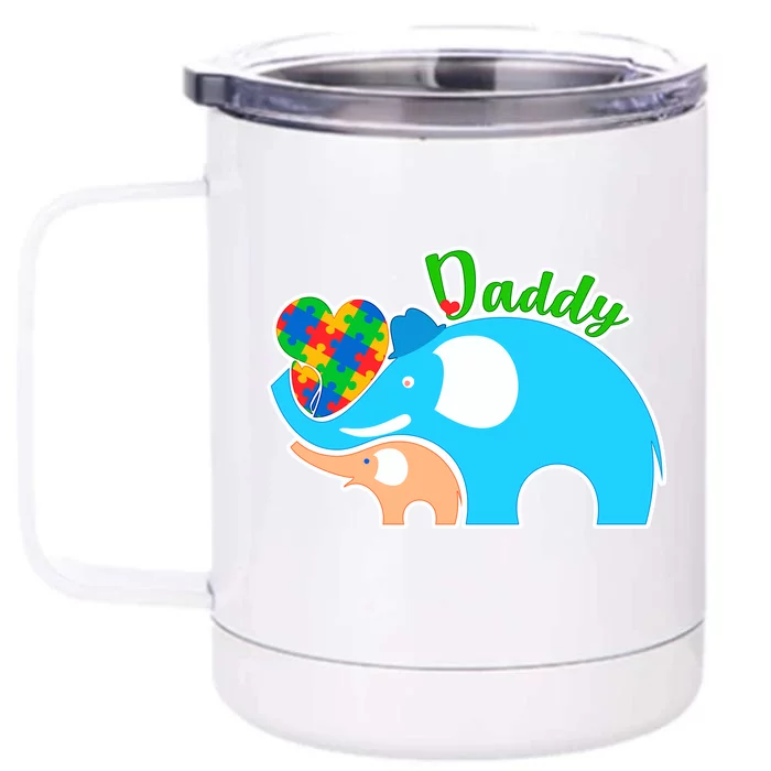 Autism Daddy Cute Elephant Front & Back 12oz Stainless Steel Tumbler Cup