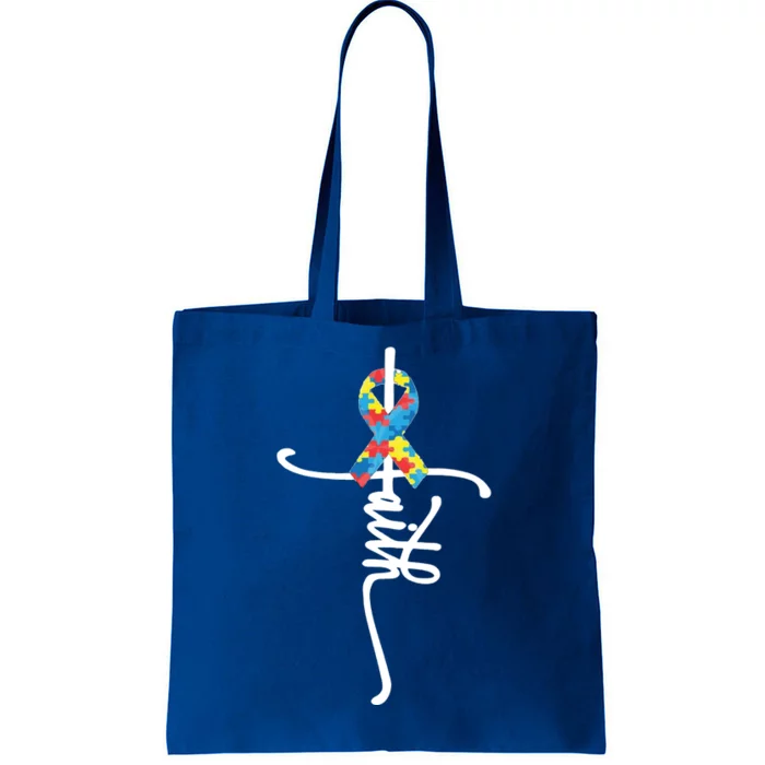 Autism Faith Puzzle Ribbon Tote Bag