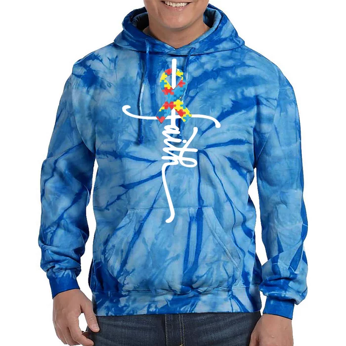 Autism Faith Puzzle Ribbon Tie Dye Hoodie