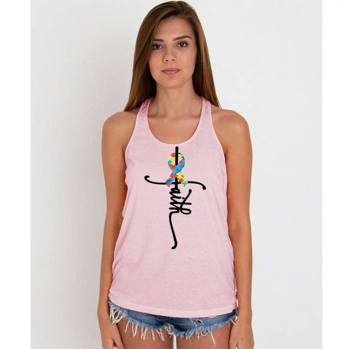 Autism Faith Puzzle Ribbon Women's Knotted Racerback Tank