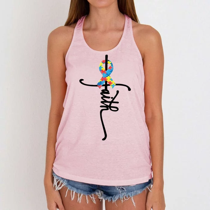 Autism Faith Puzzle Ribbon Women's Knotted Racerback Tank