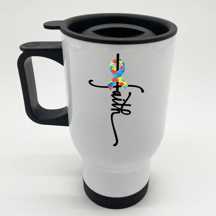 Autism Faith Puzzle Ribbon Front & Back Stainless Steel Travel Mug