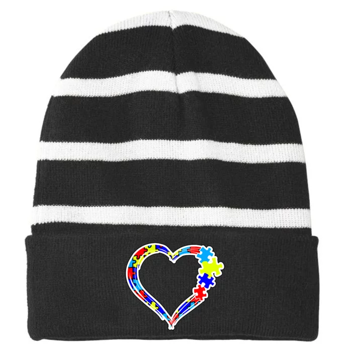 Autism Full Of Love Striped Beanie with Solid Band