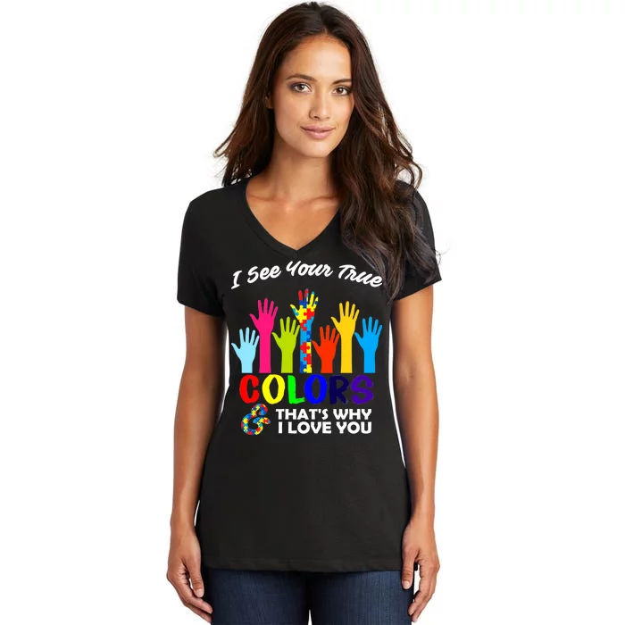 Autism Hand Of Puzzles See Your True Colors Women's V-Neck T-Shirt