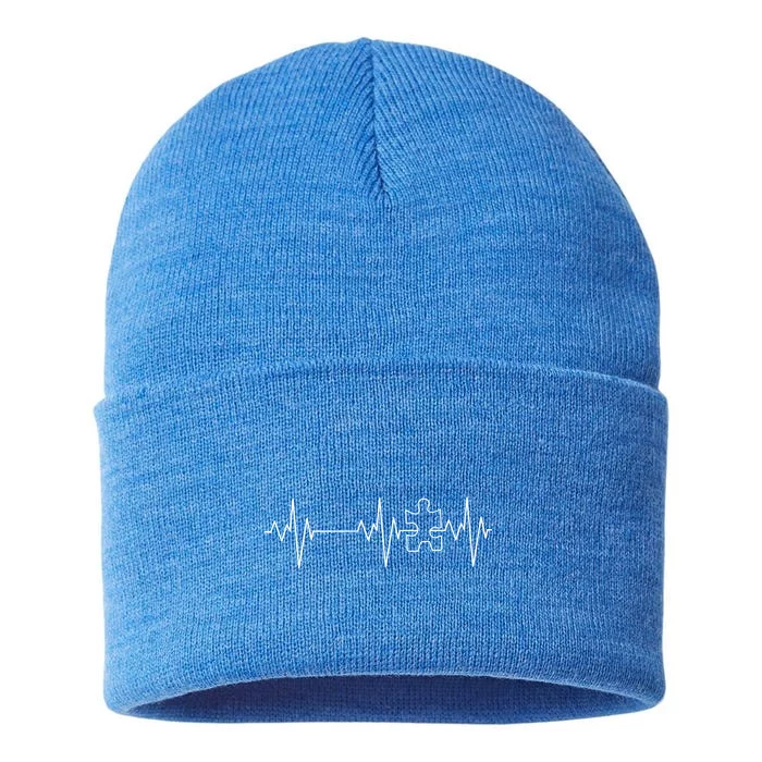 Autism Heartbeat Pulse Puzzle Sustainable Knit Beanie