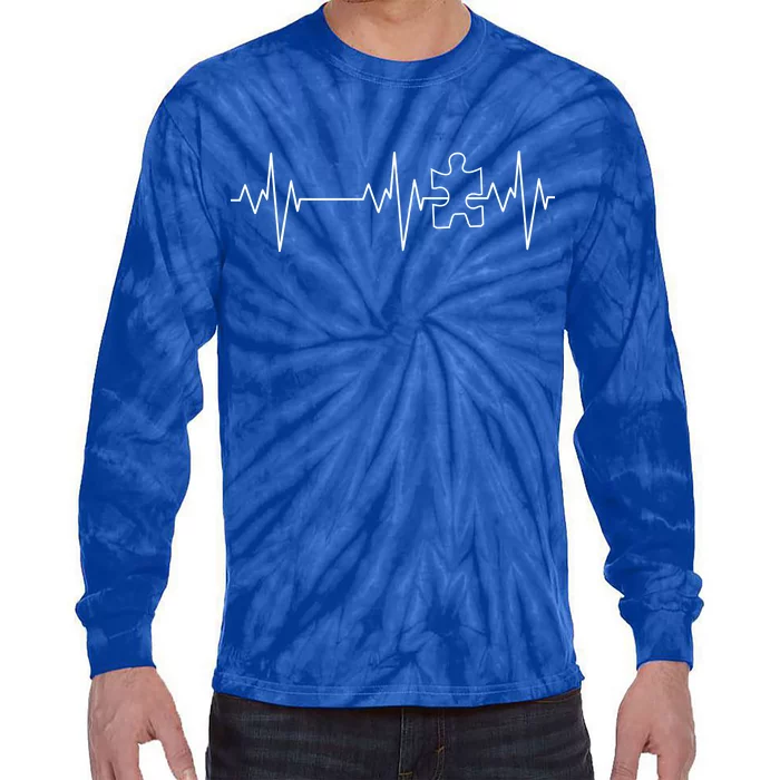 Autism Heartbeat Pulse Puzzle Tie-Dye Long Sleeve Shirt