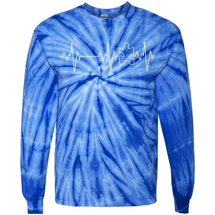 Autism Heartbeat Pulse Puzzle Tie-Dye Long Sleeve Shirt