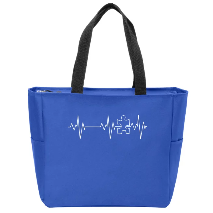 Autism Heartbeat Pulse Puzzle Zip Tote Bag