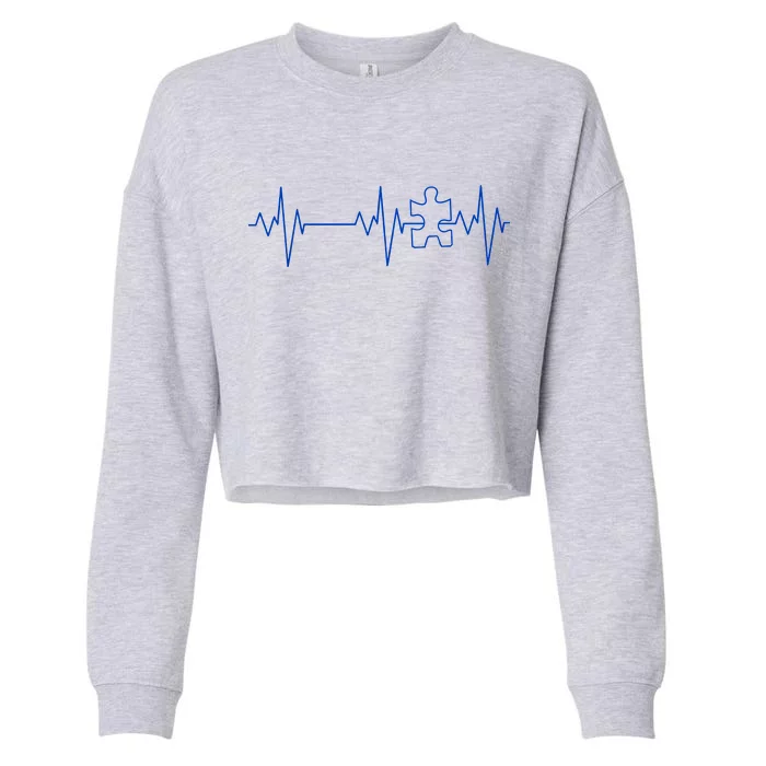 Autism Heartbeat Pulse Puzzle Cropped Pullover Crew