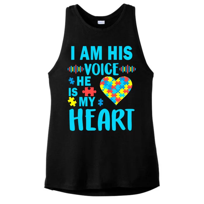 Autism I Am His Voice He Is My Heart Ladies Tri-Blend Wicking Tank