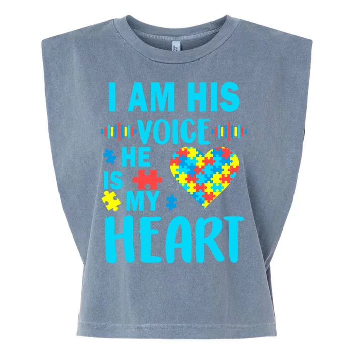 Autism I Am His Voice He Is My Heart Garment-Dyed Women's Muscle Tee