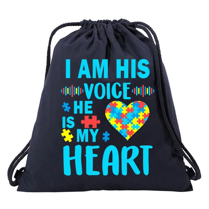 Autism I Am His Voice He Is My Heart Drawstring Bag