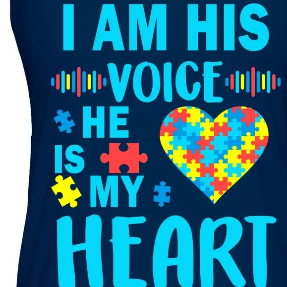 Autism I Am His Voice He Is My Heart Ladies Essential Flowy Tank