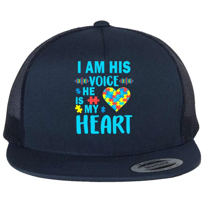 Autism I Am His Voice He Is My Heart Flat Bill Trucker Hat