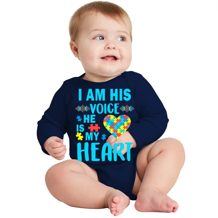 Autism I Am His Voice He Is My Heart Baby Long Sleeve Bodysuit