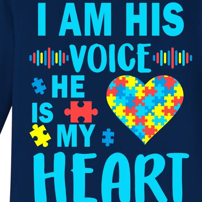 Autism I Am His Voice He Is My Heart Baby Long Sleeve Bodysuit