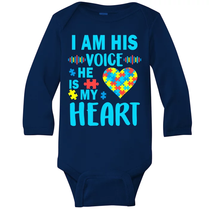 Autism I Am His Voice He Is My Heart Baby Long Sleeve Bodysuit