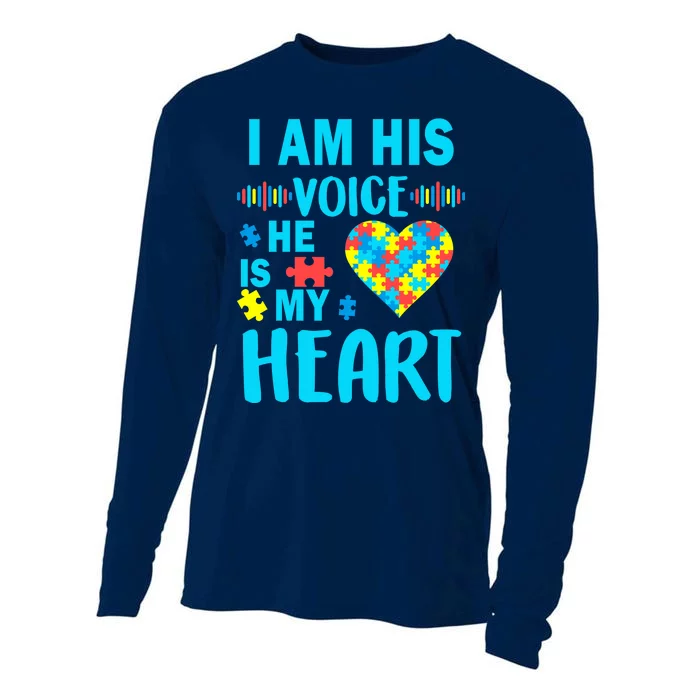 Autism I Am His Voice He Is My Heart Cooling Performance Long Sleeve Crew