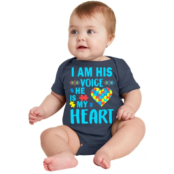 Autism I Am His Voice He Is My Heart Baby Bodysuit