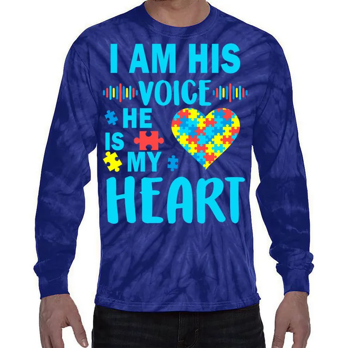 Autism I Am His Voice He Is My Heart Tie-Dye Long Sleeve Shirt