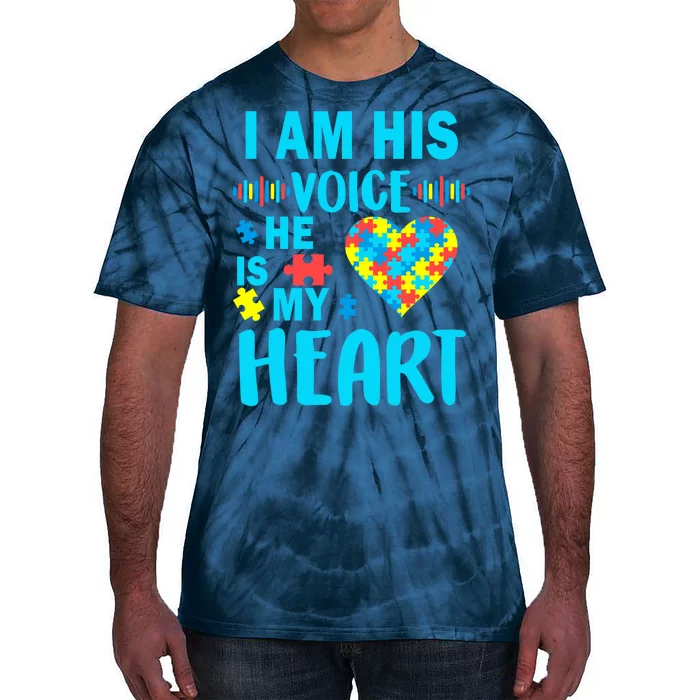 Autism I Am His Voice He Is My Heart Tie-Dye T-Shirt